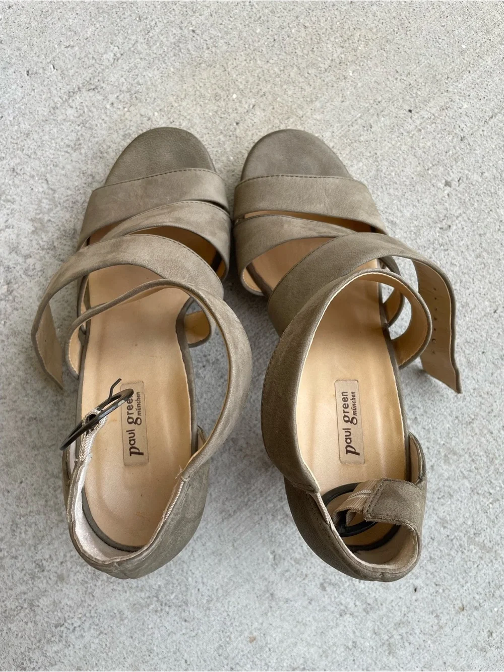 Paul Green Nia Green Leather Strappy Block Heel Sandals 4.5 7 Summer‎ Boho Chic